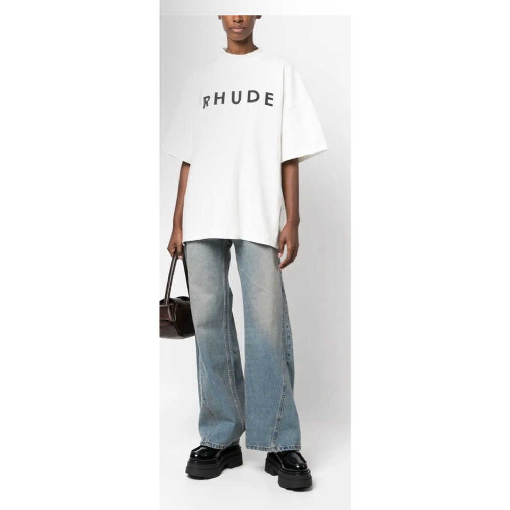 New RHUDE Oversized Logo Short Sleeve Tee (Sweatshirt) Off White/Black, Size XL